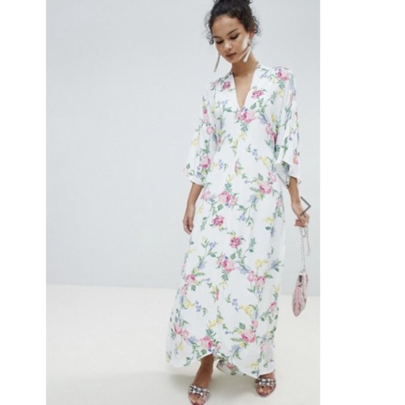 Miss Selfridge Kimono Sleeve White Floral Maxi 2 - Picture 2 of 2